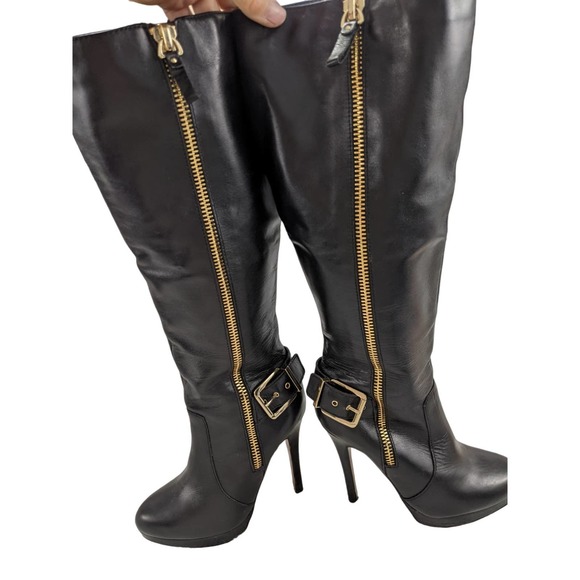 ALDO! AWESOME BAIA BLACK LEATHER ZIPPER DETAIL STILETTO BOOTS! SZ 7 - Picture 5 of 10
